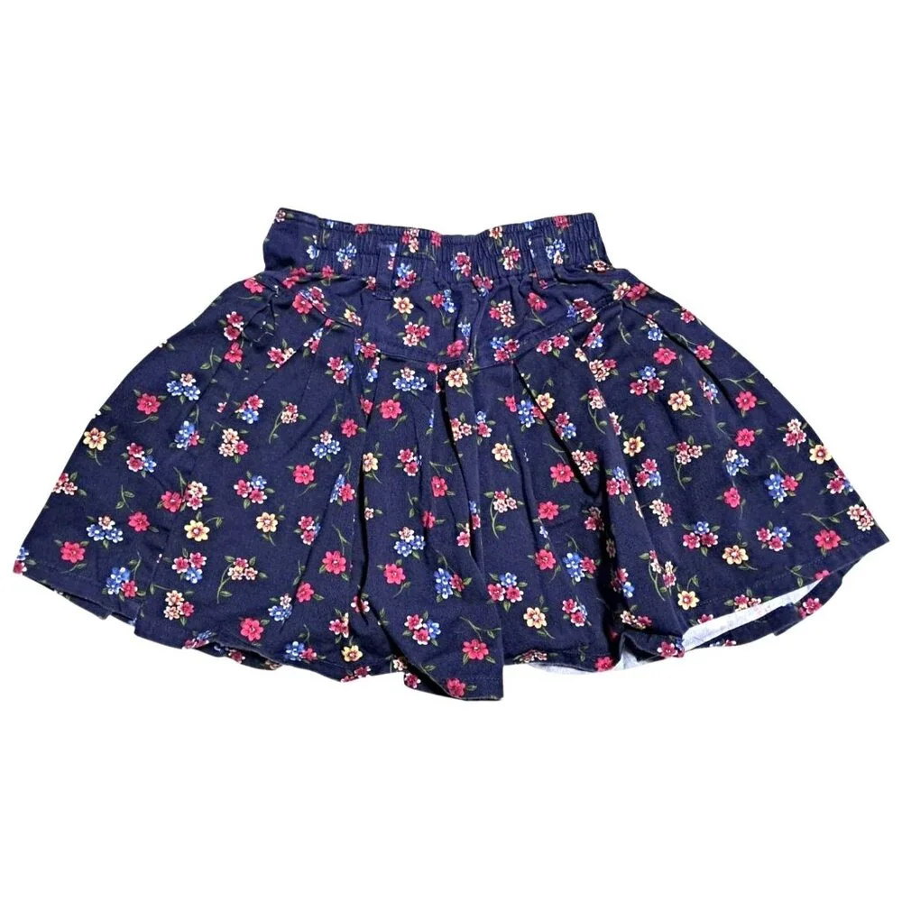McKids Floral Denim Skirt Girls Size 6 Elastic Waist Dark Blue Cotton Stylish Vi